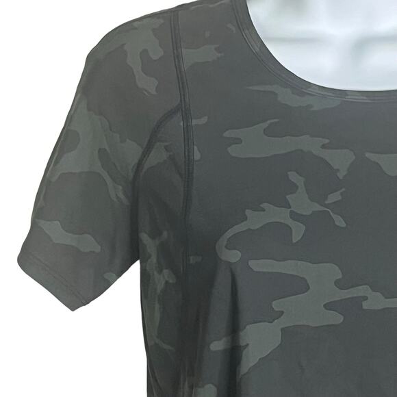 Lululemon Outrun The Heat Shirt Size 4 UV Protection Green Camo Workout Athletic - Picture 3 of 7